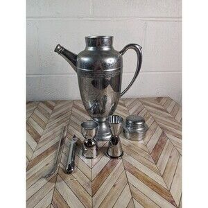 Vintage Continental Silver Co MCM Chrome Cocktail Carafe 3690 With Accessories